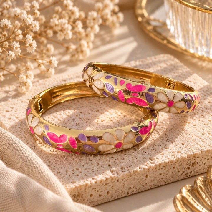 Bracelet jonc fleuri